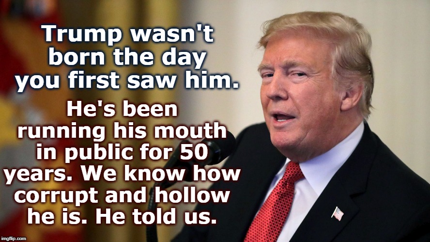 Trump calculating devious dishonest | He's been running his mouth in public for 50 years. We know how corrupt and hollow he is. He told us. Trump wasn't born the day you first saw him. | image tagged in trump calculating devious dishonest,trump,corrupt,hollow | made w/ Imgflip meme maker