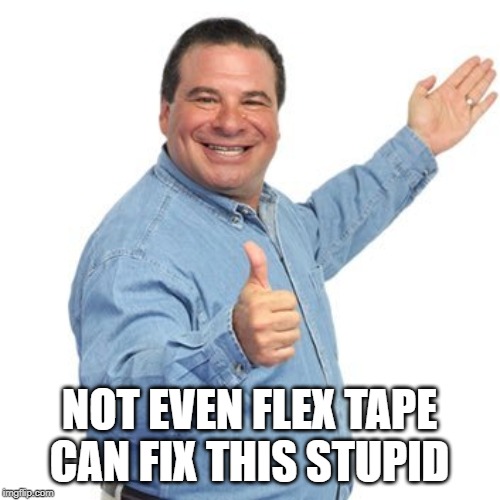 Phil Swift | NOT EVEN FLEX TAPE CAN FIX THIS STUPID | image tagged in phil swift | made w/ Imgflip meme maker
