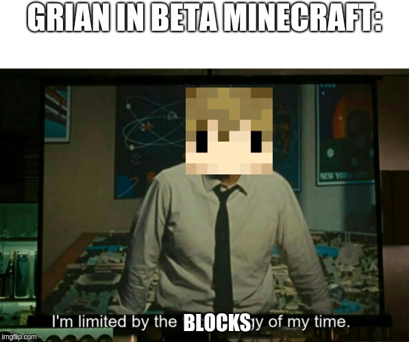 I’m limited by the technology of my time | GRIAN IN BETA MINECRAFT:; BLOCKS | image tagged in im limited by the technology of my time | made w/ Imgflip meme maker