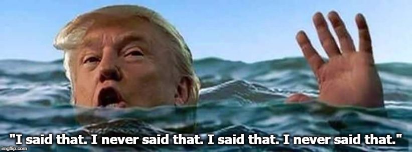 Trump drowning in a sea of lies | "I said that. I never said that. I said that. I never said that." | image tagged in trump drowning in a sea of lies,trump,memory,amnesia | made w/ Imgflip meme maker