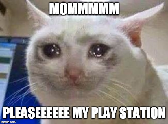 Gato llora | MOMMMMM; PLEASEEEEEE MY PLAY STATION | image tagged in gato llora | made w/ Imgflip meme maker