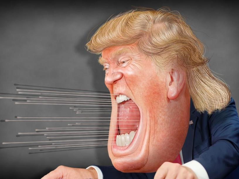 Trump shouting crazy in a high wind he made himself Blank Meme Template