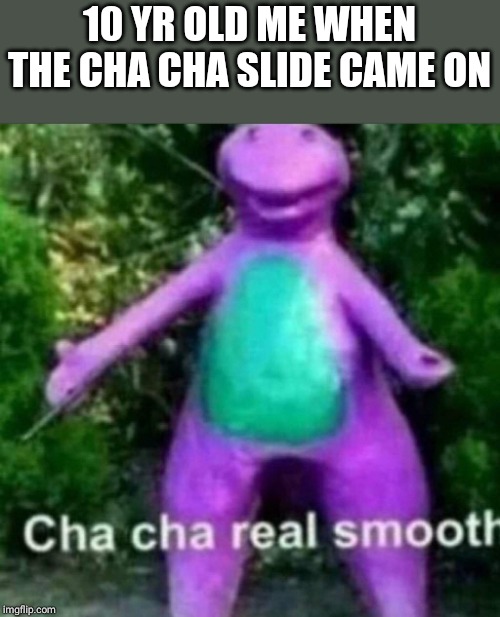 Cha Cha Real Smooth | 10 YR OLD ME WHEN THE CHA CHA SLIDE CAME ON | image tagged in cha cha real smooth | made w/ Imgflip meme maker