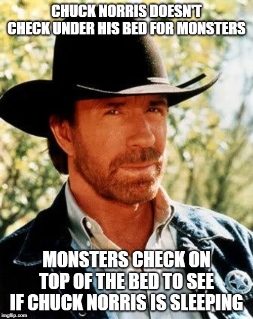 Monsters Inc. | CHUCK NORRIS DOESN'T CHECK UNDER HIS BED FOR MONSTERS; MONSTERS CHECK ON TOP OF THE BED TO SEE IF CHUCK NORRIS IS SLEEPING | image tagged in memes,chuck norris | made w/ Imgflip meme maker