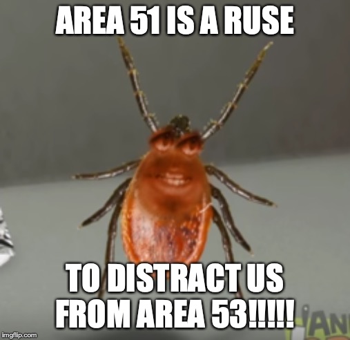 Area 53 is the real deal! |  AREA 51 IS A RUSE; TO DISTRACT US FROM AREA 53!!!!! | image tagged in lou the tick,memes,popular memes,funny,area 51,area 51 memes | made w/ Imgflip meme maker