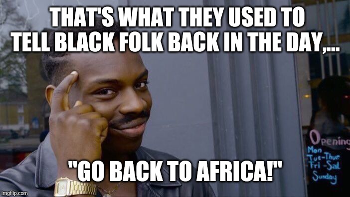 Roll Safe Think About It Meme | THAT'S WHAT THEY USED TO TELL BLACK FOLK BACK IN THE DAY,... "GO BACK TO AFRICA!" | image tagged in memes,roll safe think about it | made w/ Imgflip meme maker