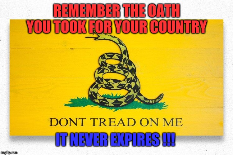 Oath | REMEMBER THE OATH YOU TOOK FOR YOUR COUNTRY; IT NEVER EXPIRES !!! | image tagged in oath | made w/ Imgflip meme maker