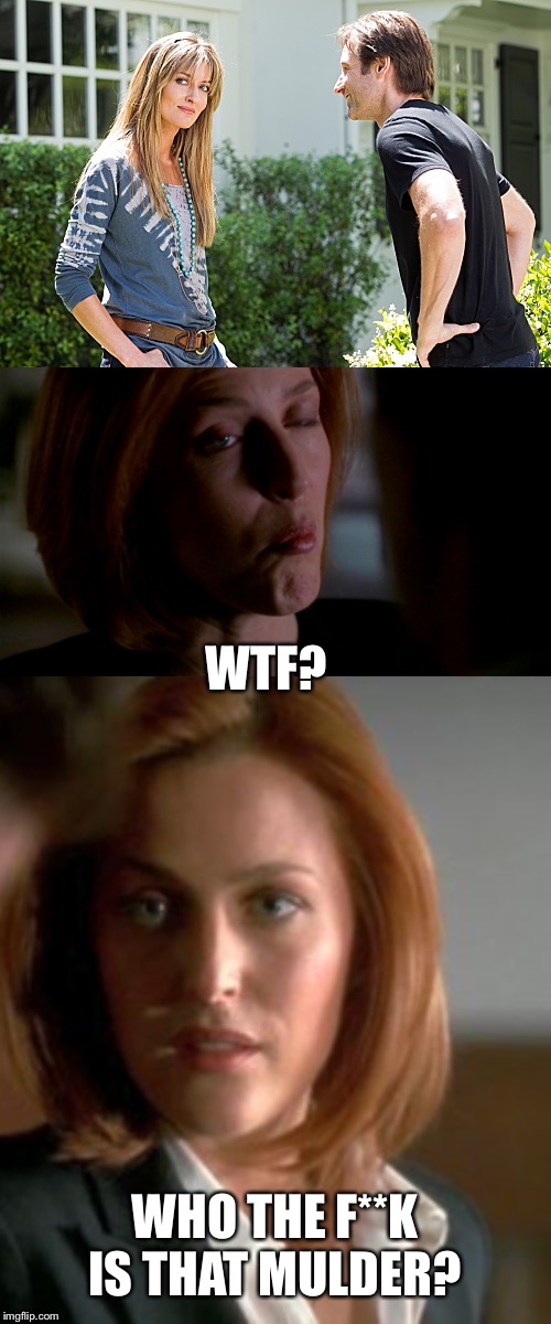 Scully be jelly |  WTF? WHO THE F**K IS THAT MULDER? | image tagged in x files | made w/ Imgflip meme maker