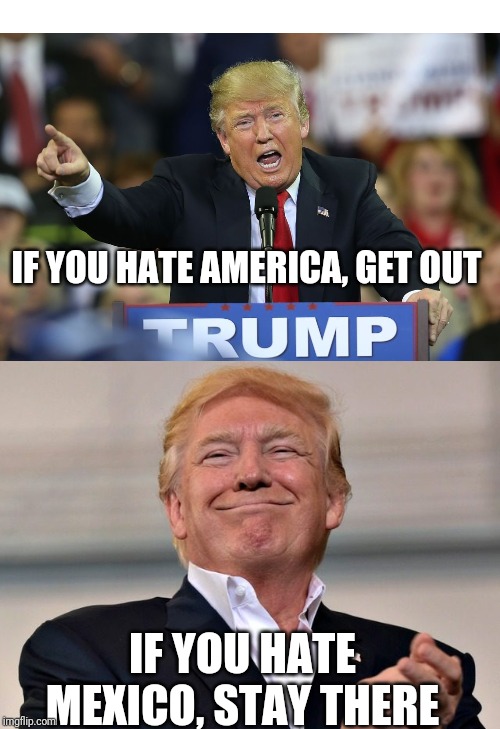 IF YOU HATE AMERICA, GET OUT; IF YOU HATE MEXICO, STAY THERE | image tagged in memes,politics,trump,illegal immigration | made w/ Imgflip meme maker