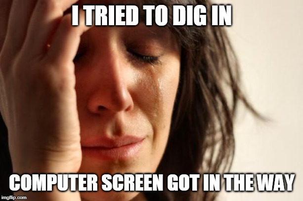 First World Problems Meme | I TRIED TO DIG IN COMPUTER SCREEN GOT IN THE WAY | image tagged in memes,first world problems | made w/ Imgflip meme maker