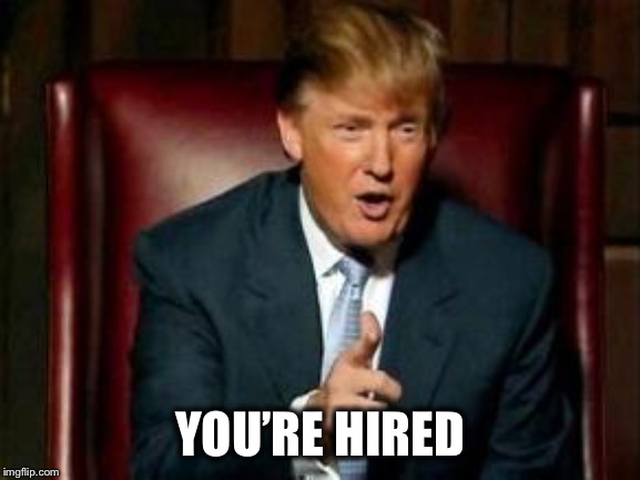 Donald Trump | YOU’RE HIRED | image tagged in donald trump | made w/ Imgflip meme maker