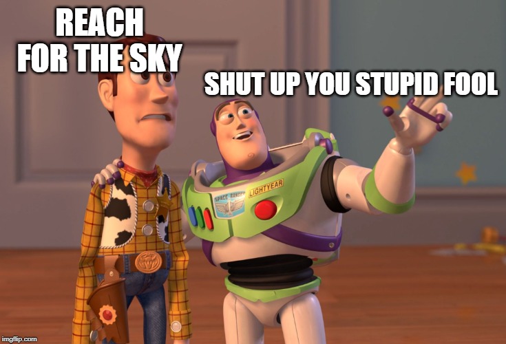X, X Everywhere | REACH FOR THE SKY; SHUT UP YOU STUPID FOOL | image tagged in memes,x x everywhere | made w/ Imgflip meme maker