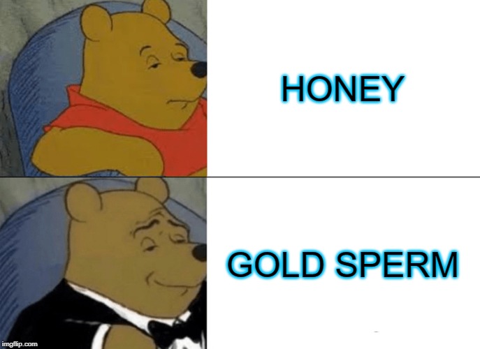 Tuxedo Winnie The Pooh Meme | HONEY; GOLD SPERM | image tagged in memes,tuxedo winnie the pooh | made w/ Imgflip meme maker