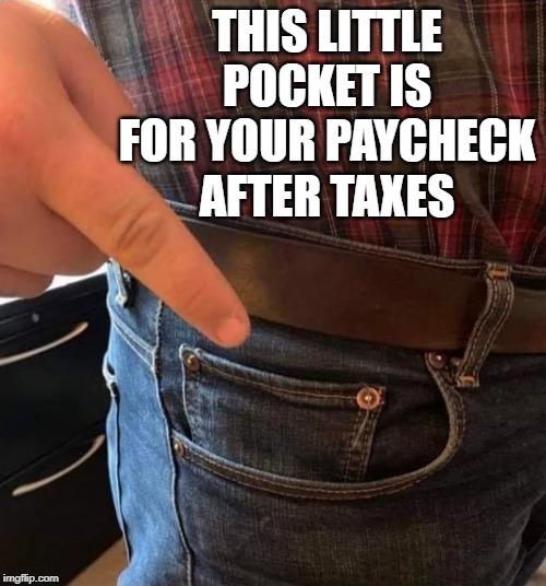 little check little pocket | THIS LITTLE POCKET IS FOR YOUR PAYCHECK
AFTER TAXES | image tagged in pocket,check,joke,watch pocket | made w/ Imgflip meme maker