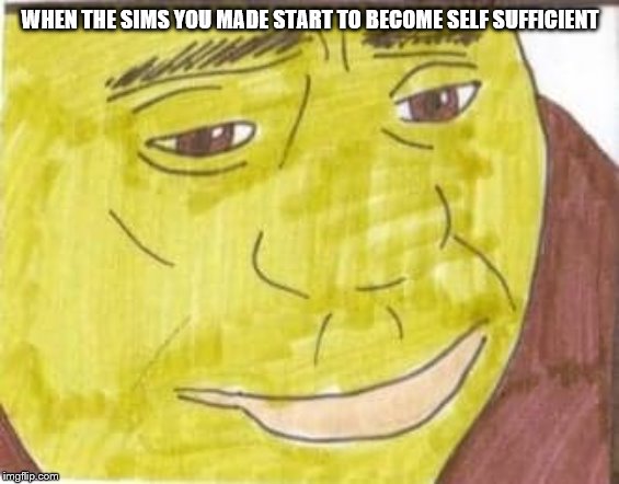 Shrek Fanart:https://www.deviantart.com/cmara/art/Shadow-begs-Shrek-150746720 | WHEN THE SIMS YOU MADE START TO BECOME SELF SUFFICIENT | image tagged in shrek,sims | made w/ Imgflip meme maker