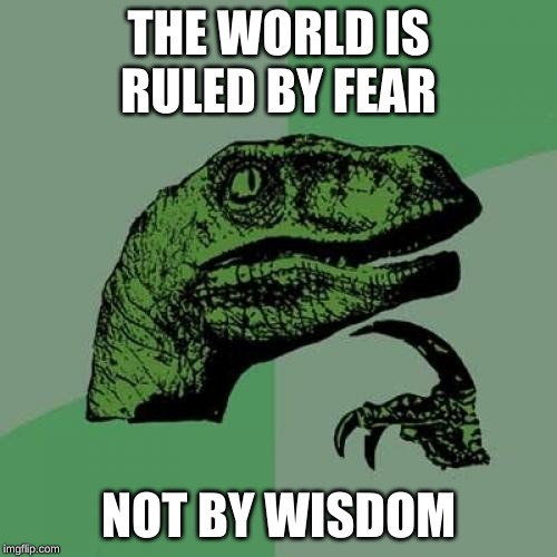 Philosoraptor | THE WORLD IS RULED BY FEAR; NOT BY WISDOM | image tagged in memes,philosoraptor | made w/ Imgflip meme maker