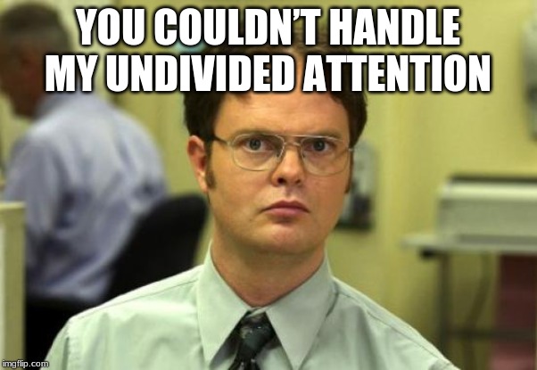 YOU COULDN’T HANDLE MY UNDIVIDED ATTENTION | image tagged in memes,dwight schrute | made w/ Imgflip meme maker