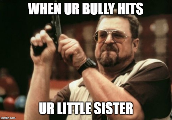 Am I The Only One Around Here Meme | WHEN UR BULLY HITS; UR LITTLE SISTER | image tagged in memes,am i the only one around here | made w/ Imgflip meme maker
