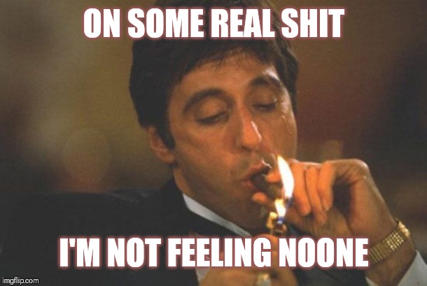 Jroc113 | ON SOME REAL SHIT; I'M NOT FEELING NOONE | image tagged in scarface serious | made w/ Imgflip meme maker