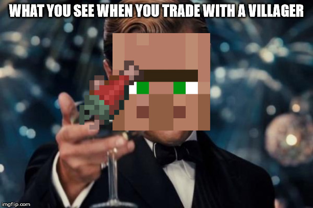 Leonardo Dicaprio Cheers Meme | WHAT YOU SEE WHEN YOU TRADE WITH A VILLAGER | image tagged in memes,leonardo dicaprio cheers | made w/ Imgflip meme maker