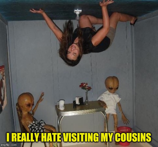 Visiting My Cousins | I REALLY HATE VISITING MY COUSINS | image tagged in aliens,cousins,family,extraterrestrials,area 51 | made w/ Imgflip meme maker