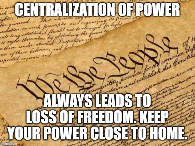 Constitution | CENTRALIZATION OF POWER; ALWAYS LEADS TO LOSS OF FREEDOM. KEEP YOUR POWER CLOSE TO HOME. | image tagged in constitution | made w/ Imgflip meme maker