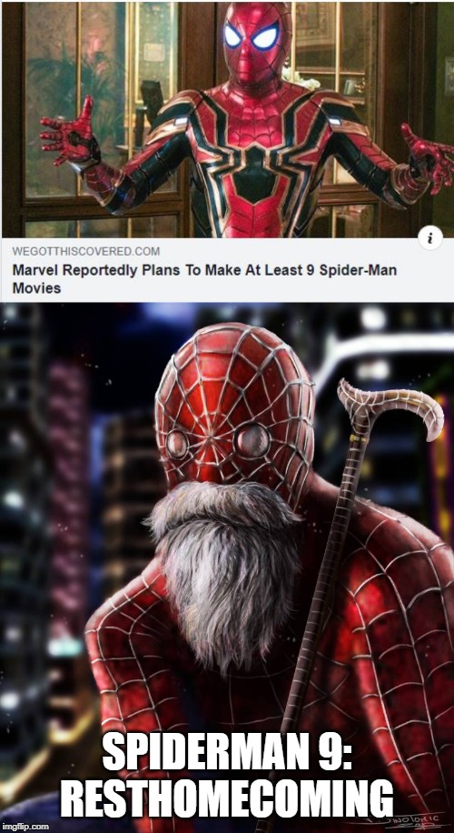 Really, 9? | SPIDERMAN 9: RESTHOMECOMING | image tagged in spiderman | made w/ Imgflip meme maker