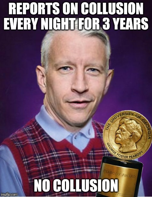REPORTS ON COLLUSION EVERY NIGHT FOR 3 YEARS; NO COLLUSION | image tagged in cnn,cnn fake news,anderson cooper,cnn breaking news anderson cooper,fake news | made w/ Imgflip meme maker
