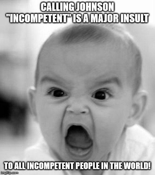 Angry Baby Meme | CALLING JOHNSON "INCOMPETENT" IS A MAJOR INSULT TO ALL INCOMPETENT PEOPLE IN THE WORLD! | image tagged in memes,angry baby | made w/ Imgflip meme maker