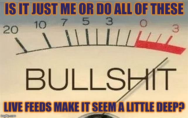 BS Meter | IS IT JUST ME OR DO ALL OF THESE; LIVE FEEDS MAKE IT SEEM A LITTLE DEEP? | image tagged in bs,bullshit,bullshit meter,go bears,nfc north trash talk | made w/ Imgflip meme maker