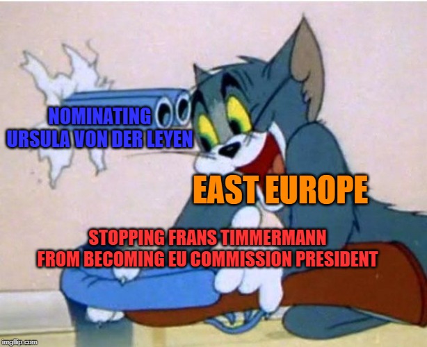 They really shot themselves in the foot didn't they | NOMINATING URSULA VON DER LEYEN; EAST EUROPE; STOPPING FRANS TIMMERMANN FROM BECOMING EU COMMISSION PRESIDENT | image tagged in tom and jerry,eu,eu commission,european conservaties are not very smart,politicstoo | made w/ Imgflip meme maker