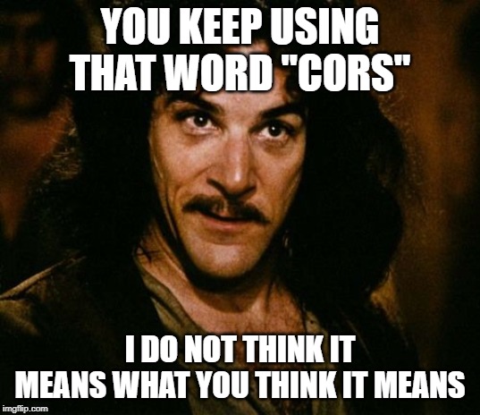 You keep using that word | YOU KEEP USING THAT WORD "CORS"; I DO NOT THINK IT MEANS WHAT YOU THINK IT MEANS | image tagged in you keep using that word | made w/ Imgflip meme maker