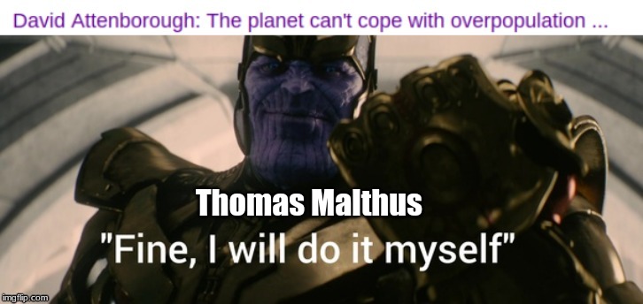 Do you think that Avengers: Infinity War was a direction-pointer towards possible dangers of overpopulation? | Thomas Malthus | image tagged in memes,history,avengers infinity war | made w/ Imgflip meme maker