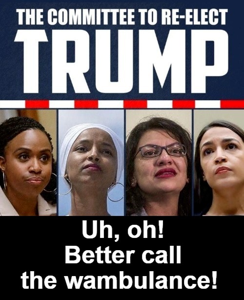 The Committee to Re-elect Trump 2020 | image tagged in ilhan omar,crazy alexandria ocasio-cortez,rashida tlaib,ayanna pressley,squad,wambulance | made w/ Imgflip meme maker