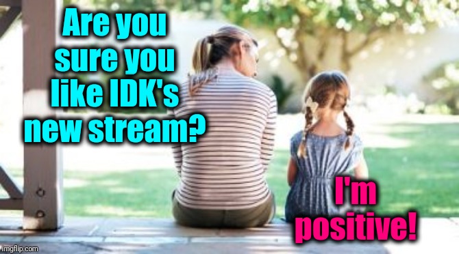 It looks great! | Are you sure you like IDK's new stream? I'm positive! | image tagged in positive,cool | made w/ Imgflip meme maker