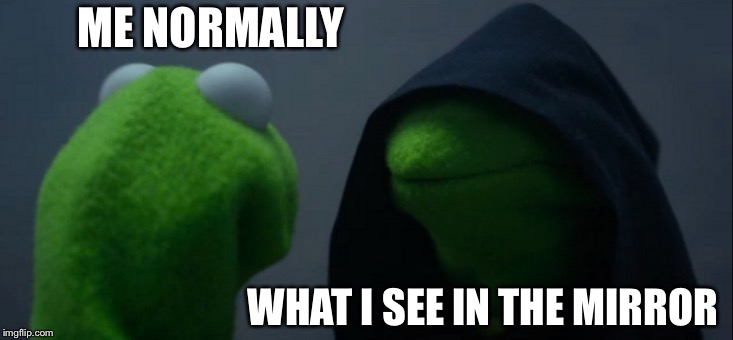 Evil Kermit Meme | ME NORMALLY; WHAT I SEE IN THE MIRROR | image tagged in memes,evil kermit | made w/ Imgflip meme maker