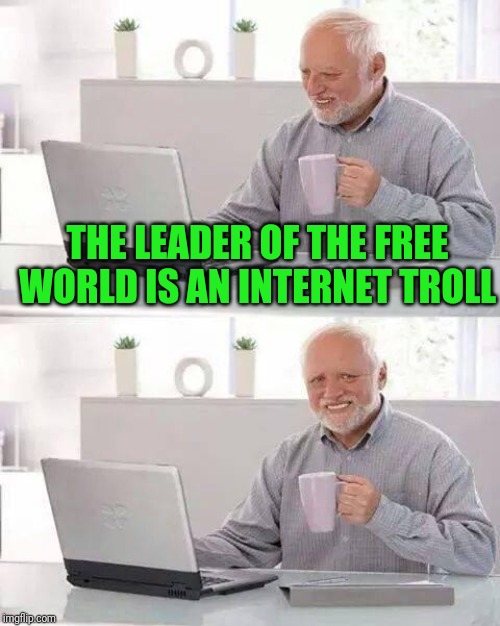 Hide the Pain Harold Meme | THE LEADER OF THE FREE WORLD IS AN INTERNET TROLL | image tagged in memes,hide the pain harold | made w/ Imgflip meme maker