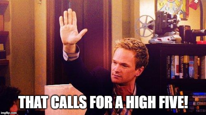 High Five Barney | THAT CALLS FOR A HIGH FIVE! | image tagged in high five barney | made w/ Imgflip meme maker