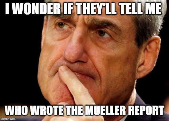I WONDER IF THEY'LL TELL ME; WHO WROTE THE MUELLER REPORT | image tagged in mueller | made w/ Imgflip meme maker