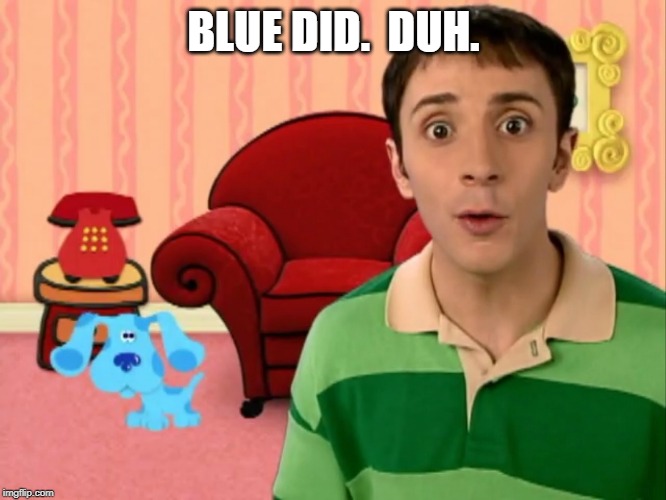 Blue's Clues | BLUE DID.  DUH. | image tagged in blue's clues | made w/ Imgflip meme maker