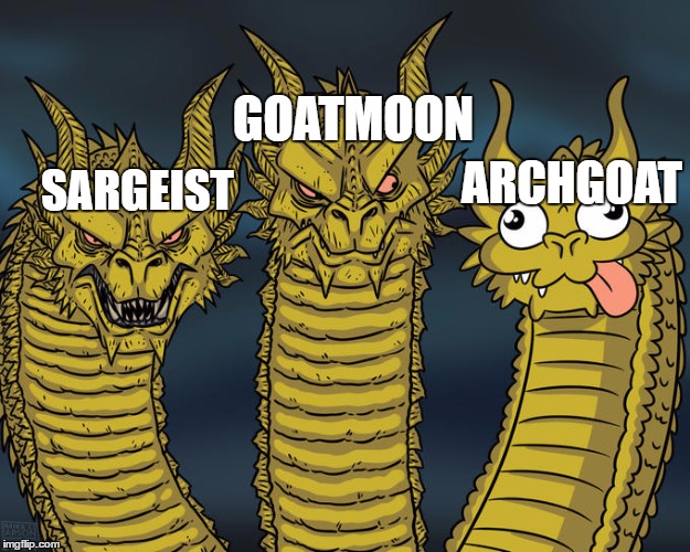 Black Metal from Finland | GOATMOON; ARCHGOAT; SARGEIST | image tagged in three-headed dragon,black metal,heavy metal | made w/ Imgflip meme maker