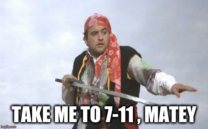 Pirate Belushi | TAKE ME TO 7-11 , MATEY | image tagged in pirate belushi | made w/ Imgflip meme maker