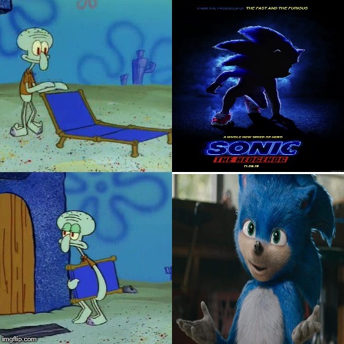 Sonic movie in a nutshell 2 | image tagged in squidward chair,sonic movie,paramount,spongebob squarepants | made w/ Imgflip meme maker