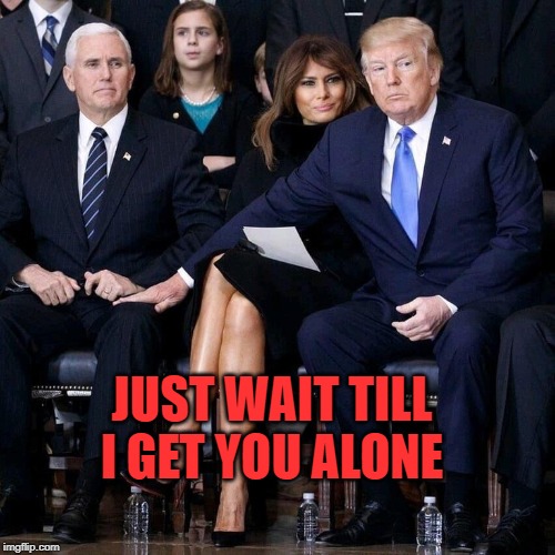 Pence Melania Trump | JUST WAIT TILL I GET YOU ALONE | image tagged in pence melania trump | made w/ Imgflip meme maker