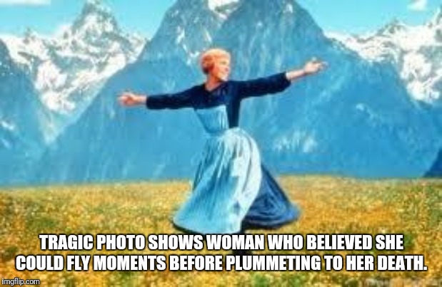 Look at all these hummingbirds... Look, I'm a hummingbird.... weeeeeeeeee!!!! | TRAGIC PHOTO SHOWS WOMAN WHO BELIEVED SHE COULD FLY MOMENTS BEFORE PLUMMETING TO HER DEATH. | image tagged in memes,look at all these | made w/ Imgflip meme maker