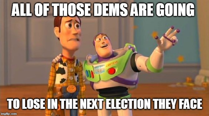 TOYSTORY EVERYWHERE | ALL OF THOSE DEMS ARE GOING; TO LOSE IN THE NEXT ELECTION THEY FACE | image tagged in toystory everywhere | made w/ Imgflip meme maker