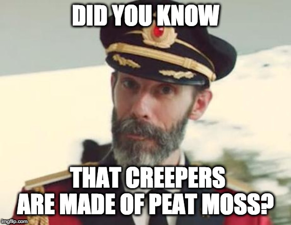 Captain Obvious | DID YOU KNOW THAT CREEPERS ARE MADE OF PEAT MOSS? | image tagged in captain obvious | made w/ Imgflip meme maker