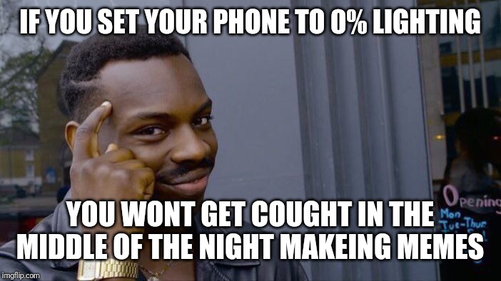 Roll Safe Think About It Meme | IF YOU SET YOUR PHONE TO 0% LIGHTING; YOU WONT GET COUGHT IN THE MIDDLE OF THE NIGHT MAKEING MEMES | image tagged in memes,roll safe think about it | made w/ Imgflip meme maker