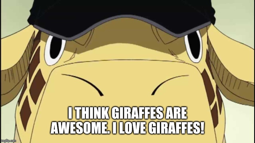 I THINK GIRAFFES ARE AWESOME. I LOVE GIRAFFES! | image tagged in anime,one piece | made w/ Imgflip meme maker