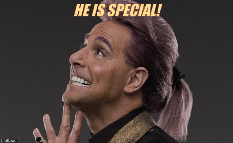 Hunger Games - Caesar Flickerman (Stanley Tucci) "Here it comes! | HE IS SPECIAL! | image tagged in hunger games - caesar flickerman stanley tucci here it comes | made w/ Imgflip meme maker